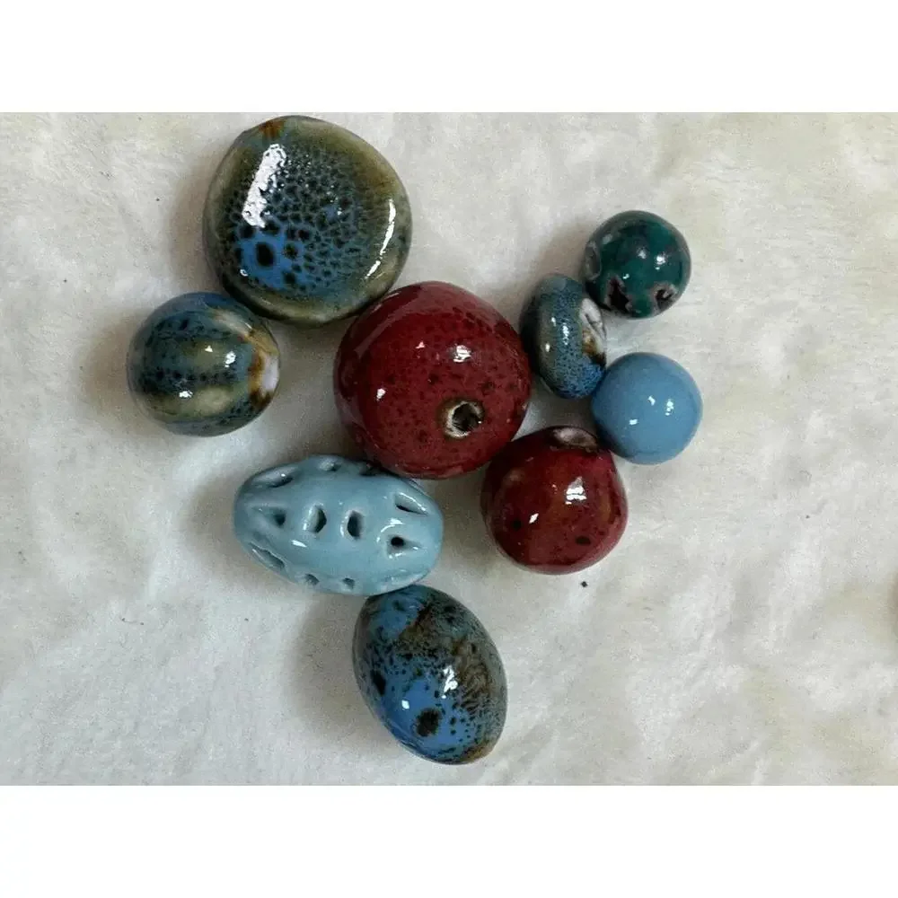 50 Ceramic Decorative Mix Beads Glossy Assorted Colors Sizes and Designs